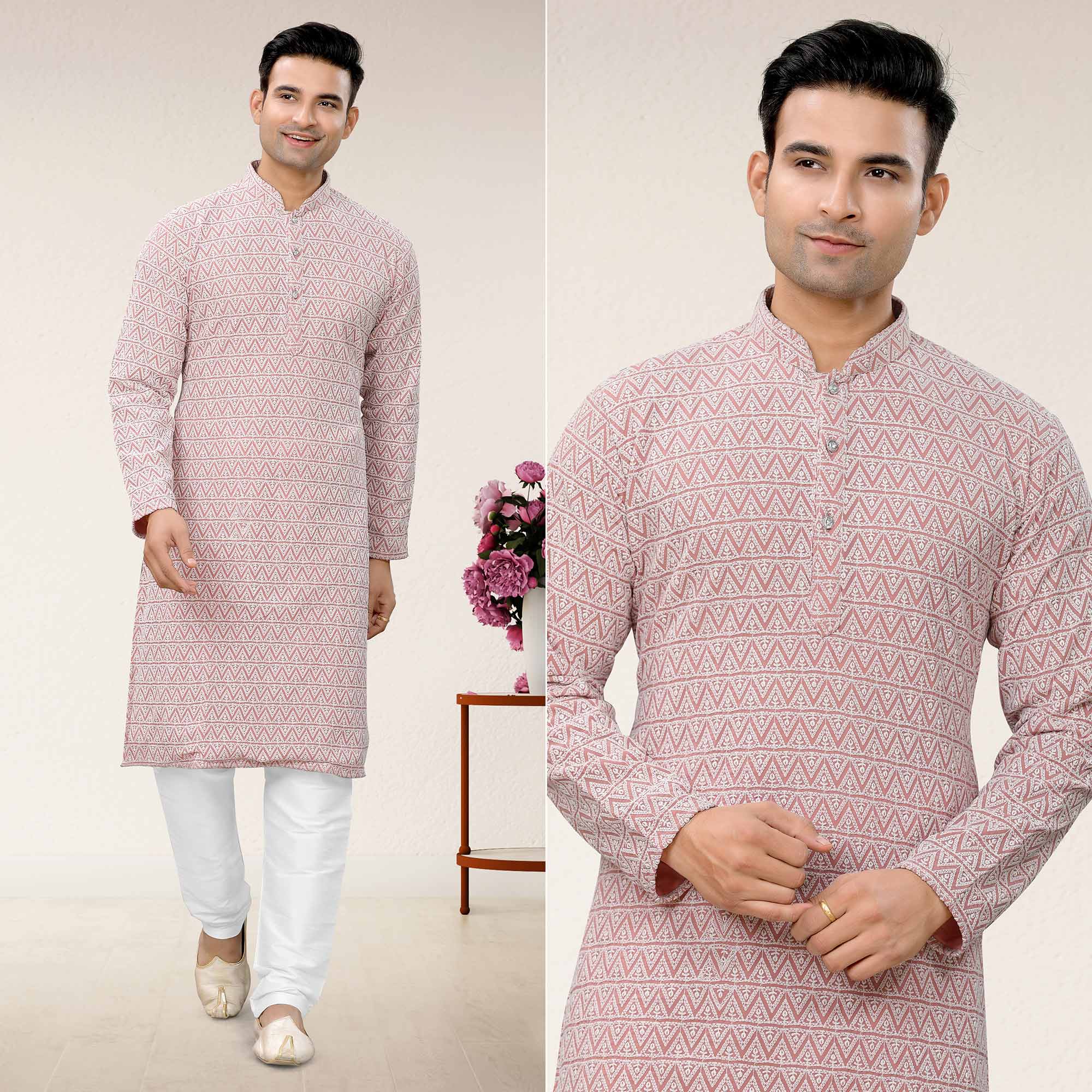 Pink Lucknowi Embroidered Georgette Kurta Pyjama Set