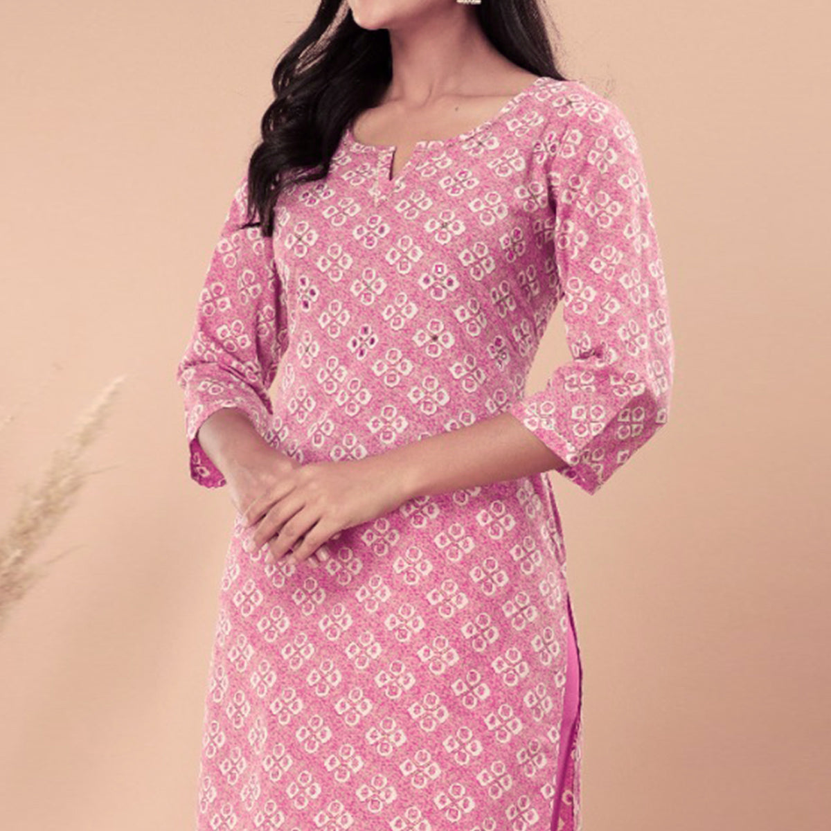 Pink Bandhani Printed Pure Cotton Kurti