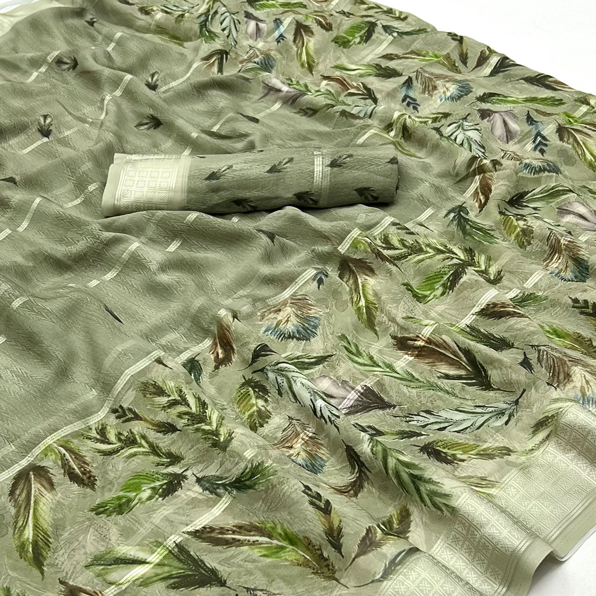 Green Digital Printed Viscose Saree