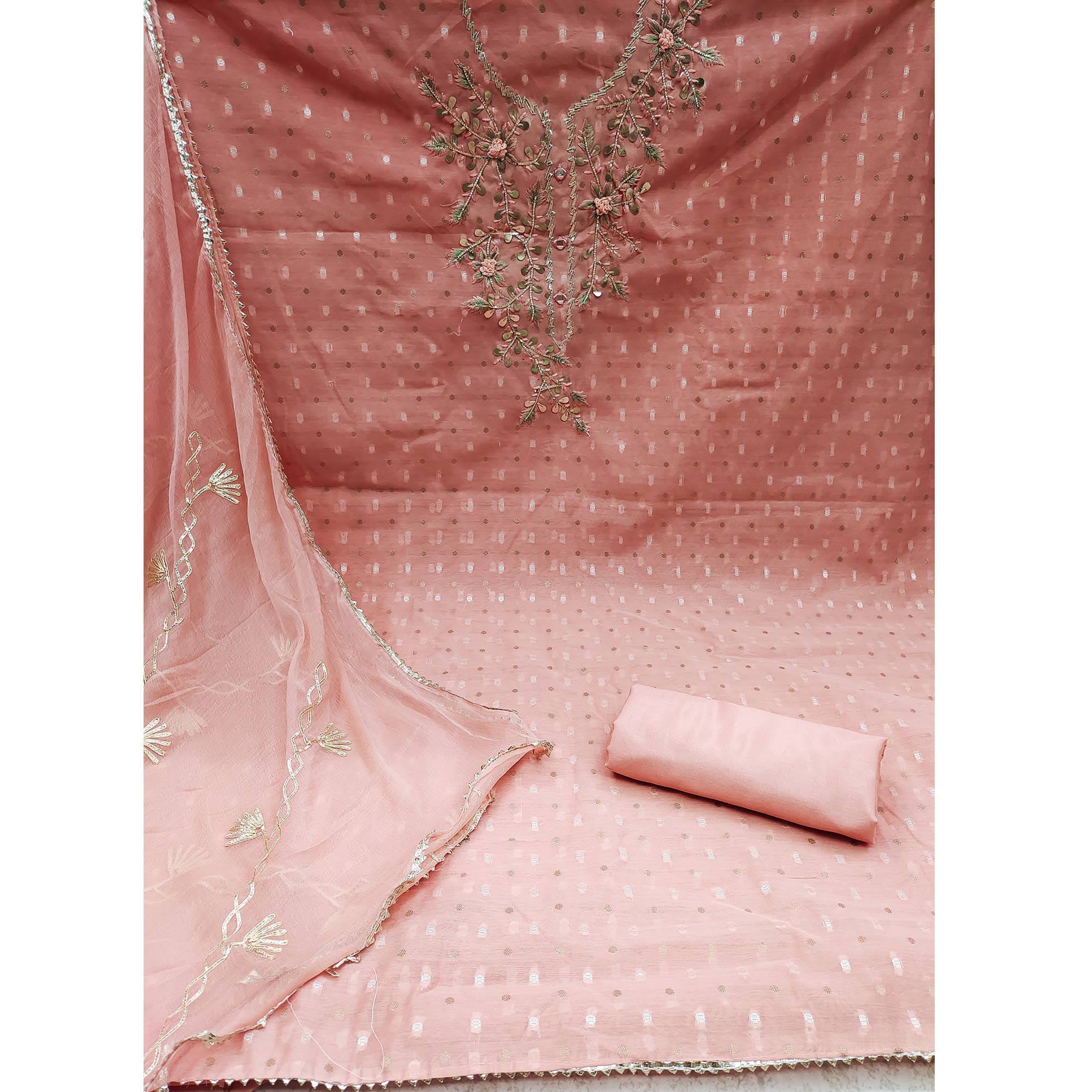 Pink Woven Chanderi Dress Material