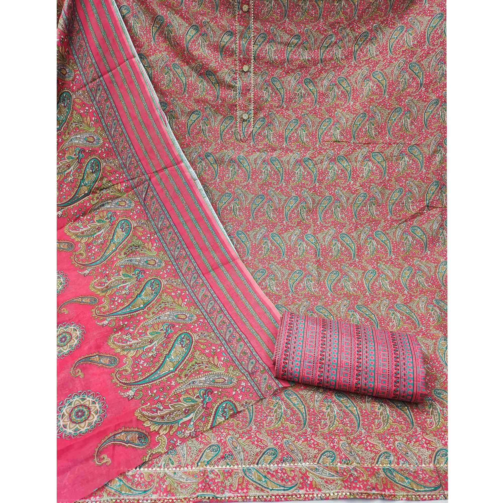 Pink Printed Cotton Blend Dress Material