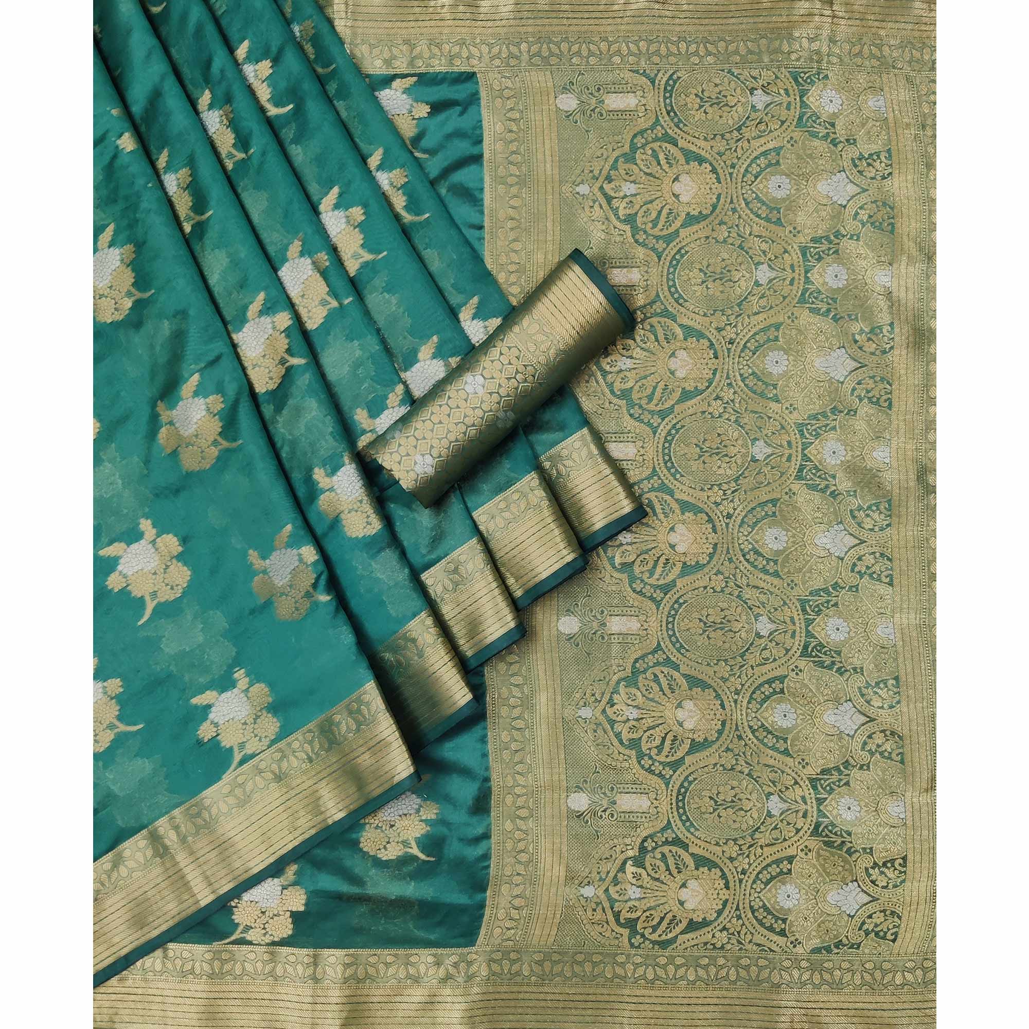 Rama Blue Woven Organza Saree