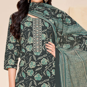 Green Printed With Tie Embroidered Pure Cotton Suit