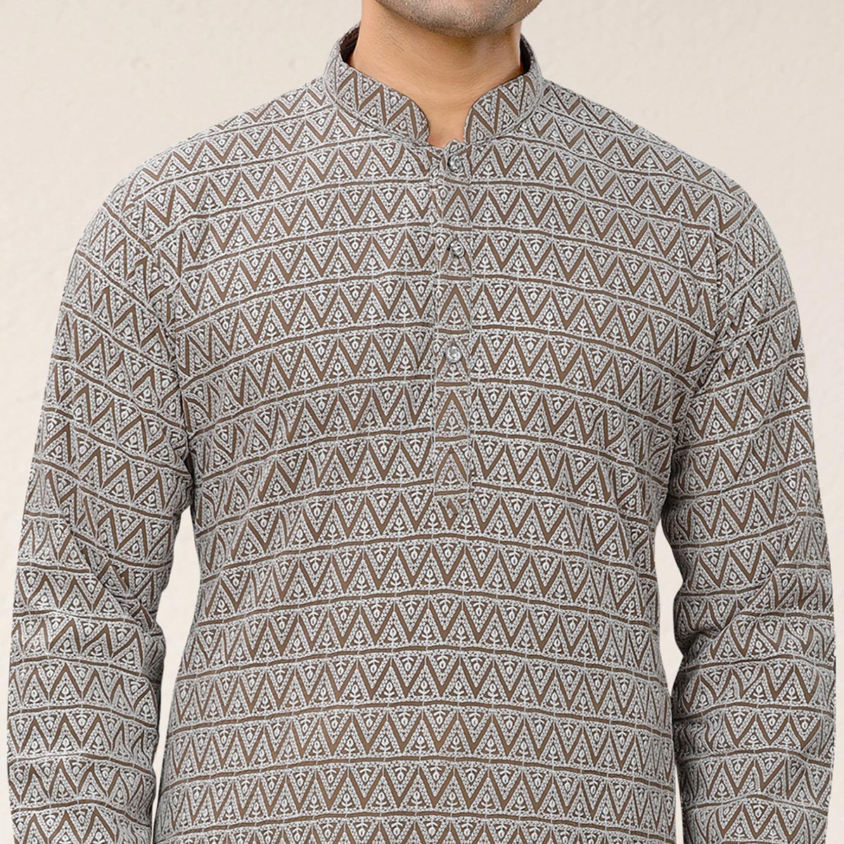 Brown Lucknowi Embroidered Georgette Kurta Pyjama Set