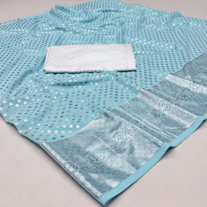 Blue Foil Printed Georgette Saree
