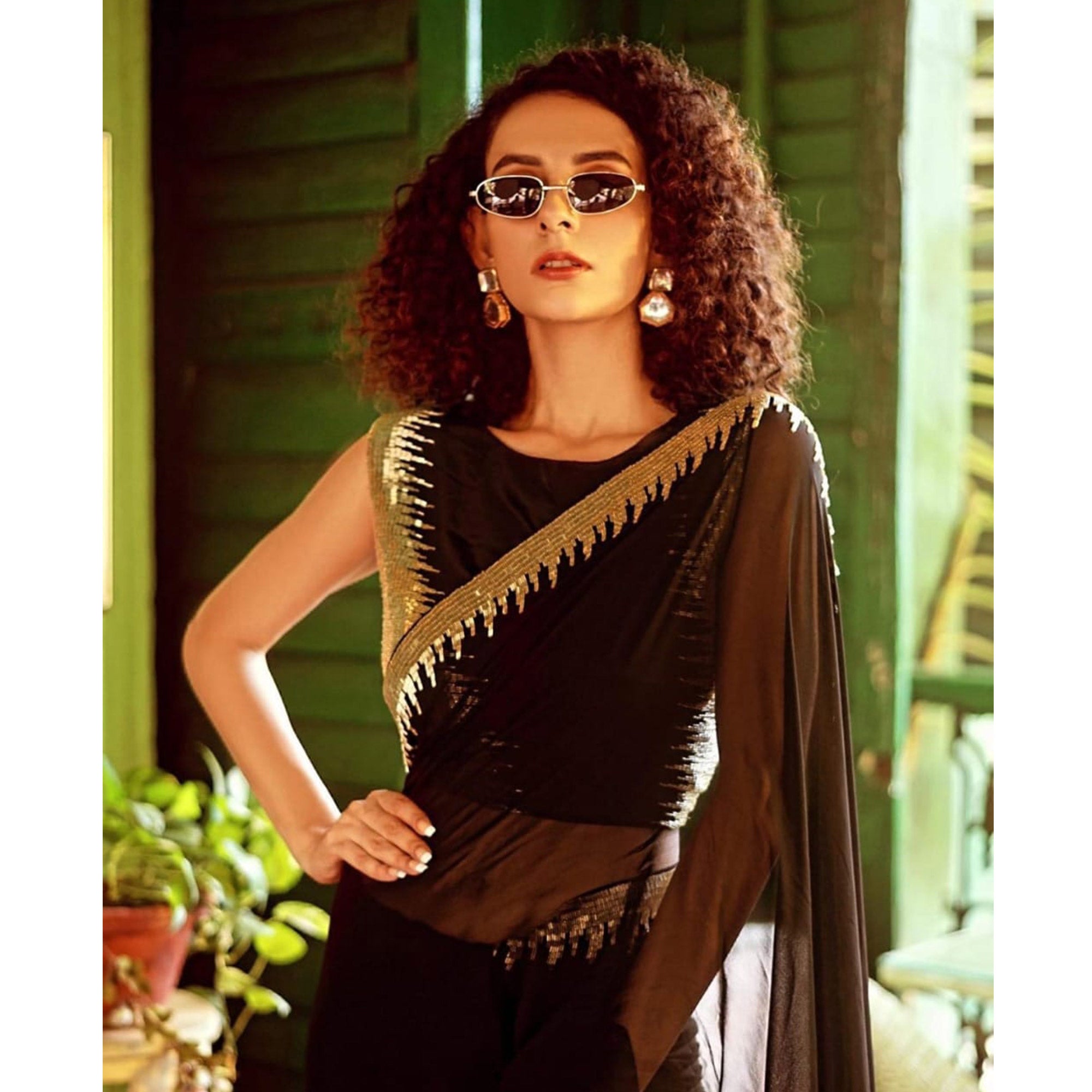 Black Sequins Embroidered Georgette Saree