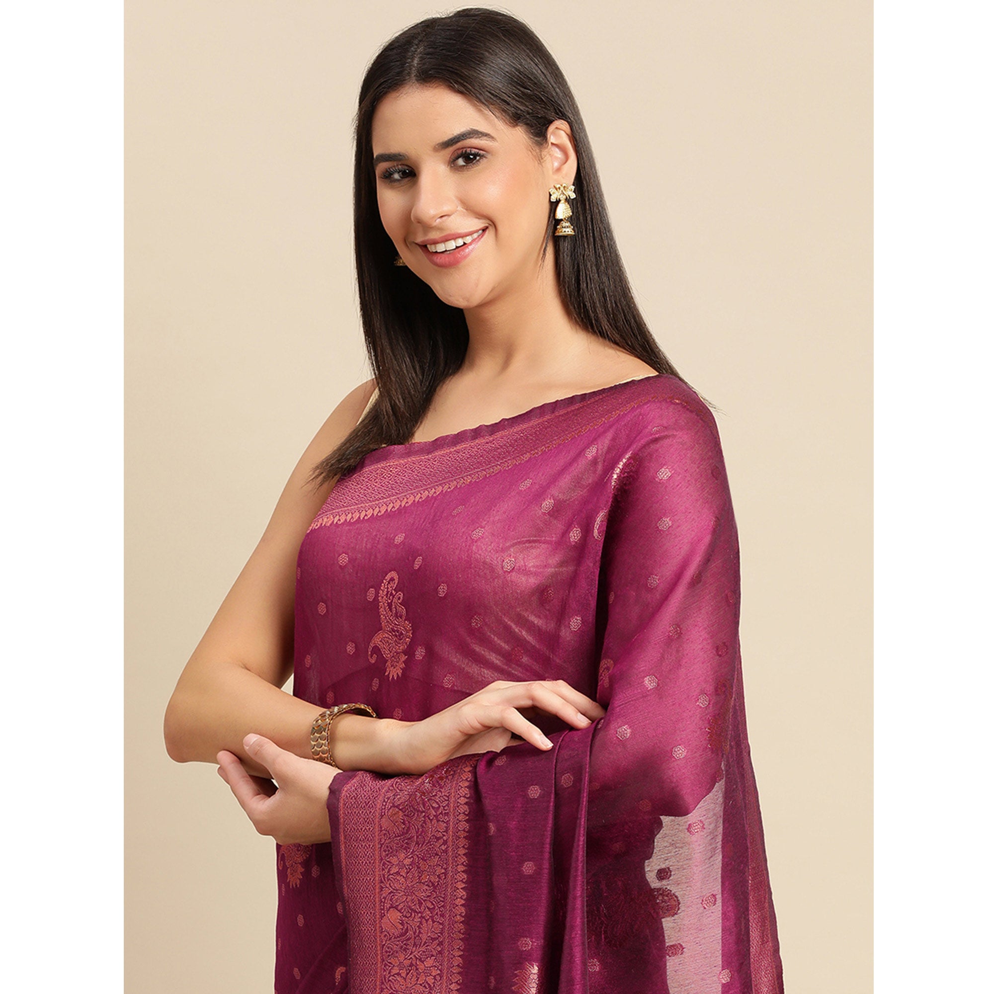 Wine Woven Organza Saree