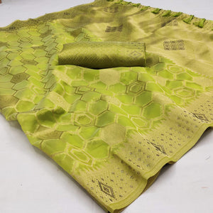 Green Woven Art Silk Saree With Tassels