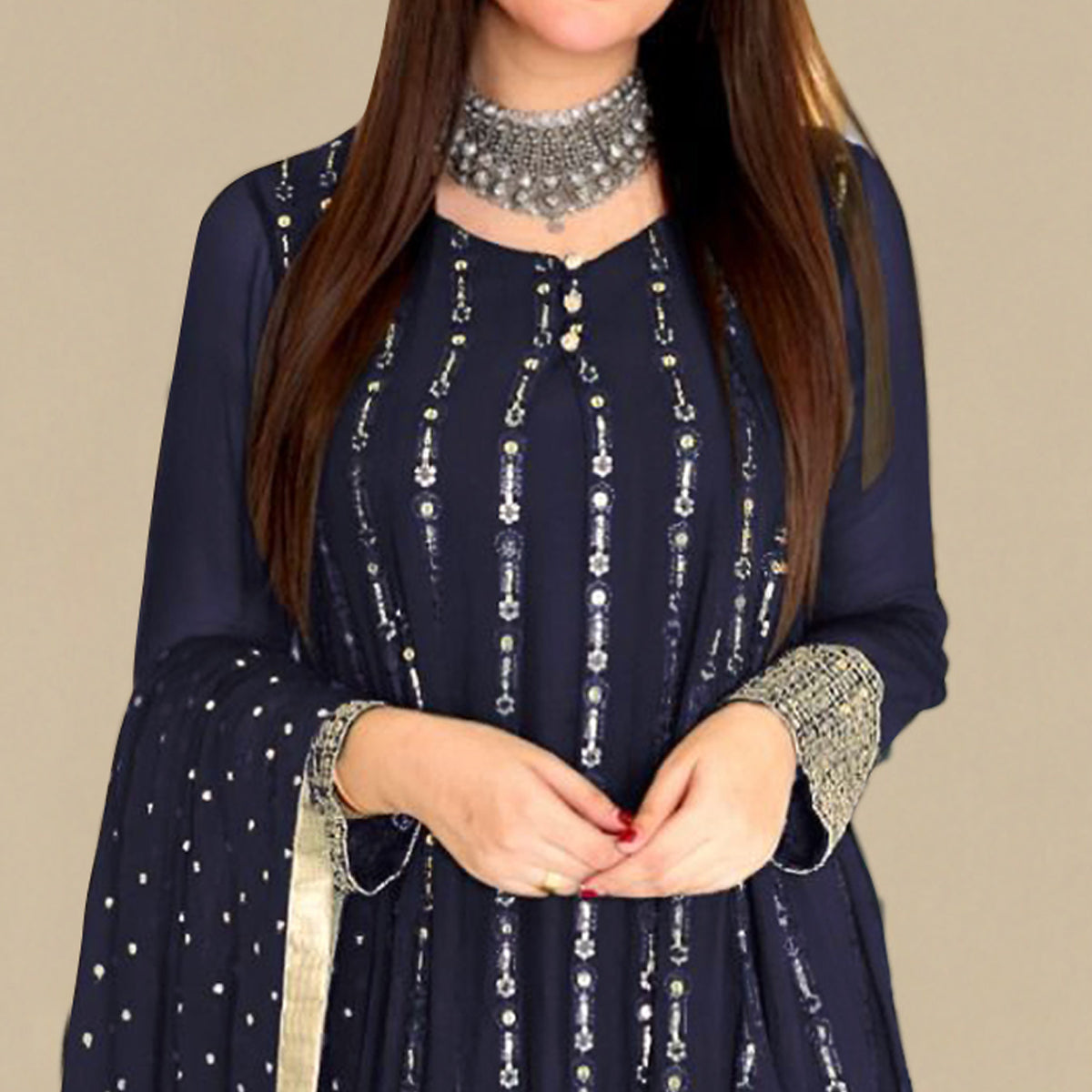 Blue Sequins Embroidered Georgette Pakistani Suit