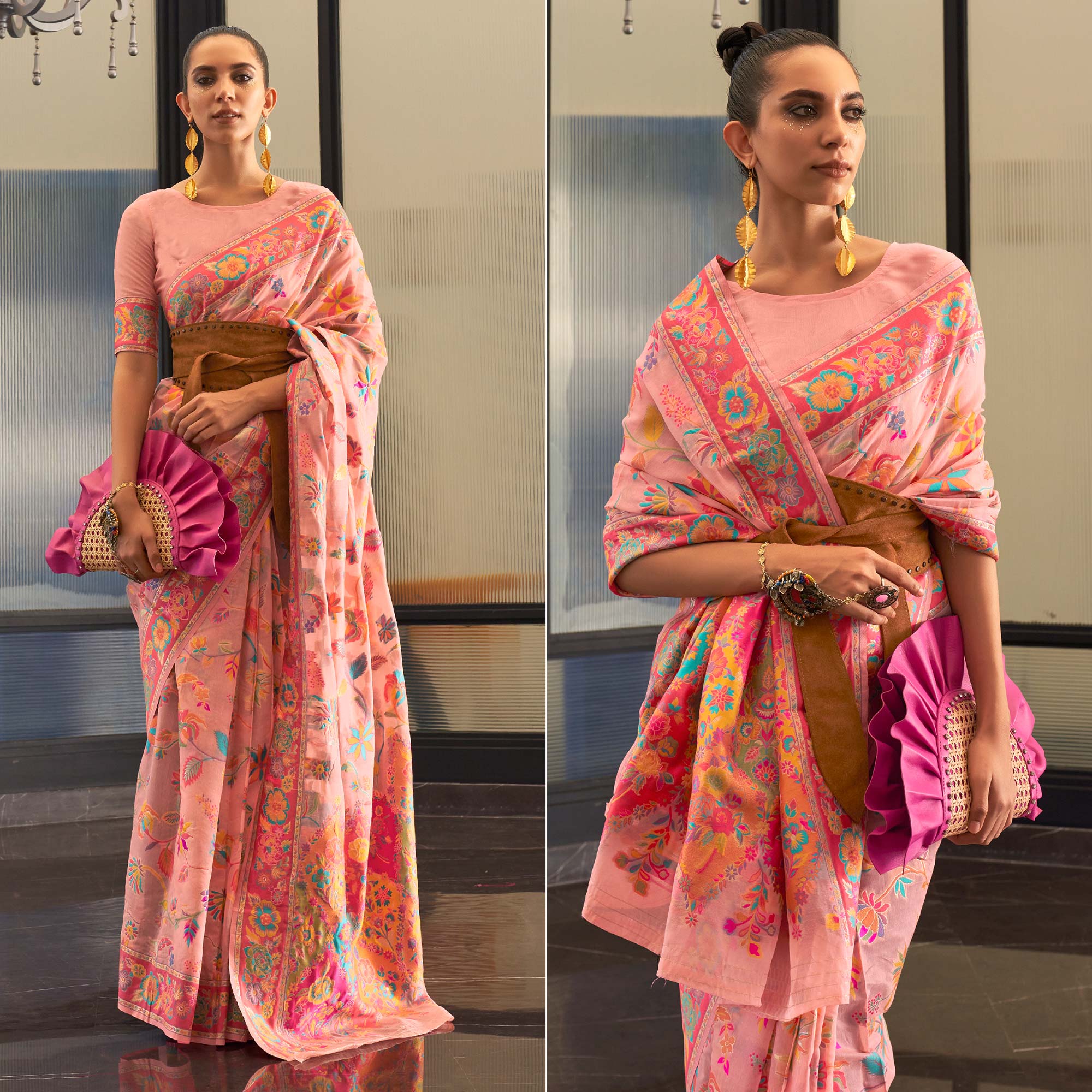 Peach Floral Woven Modal Saree