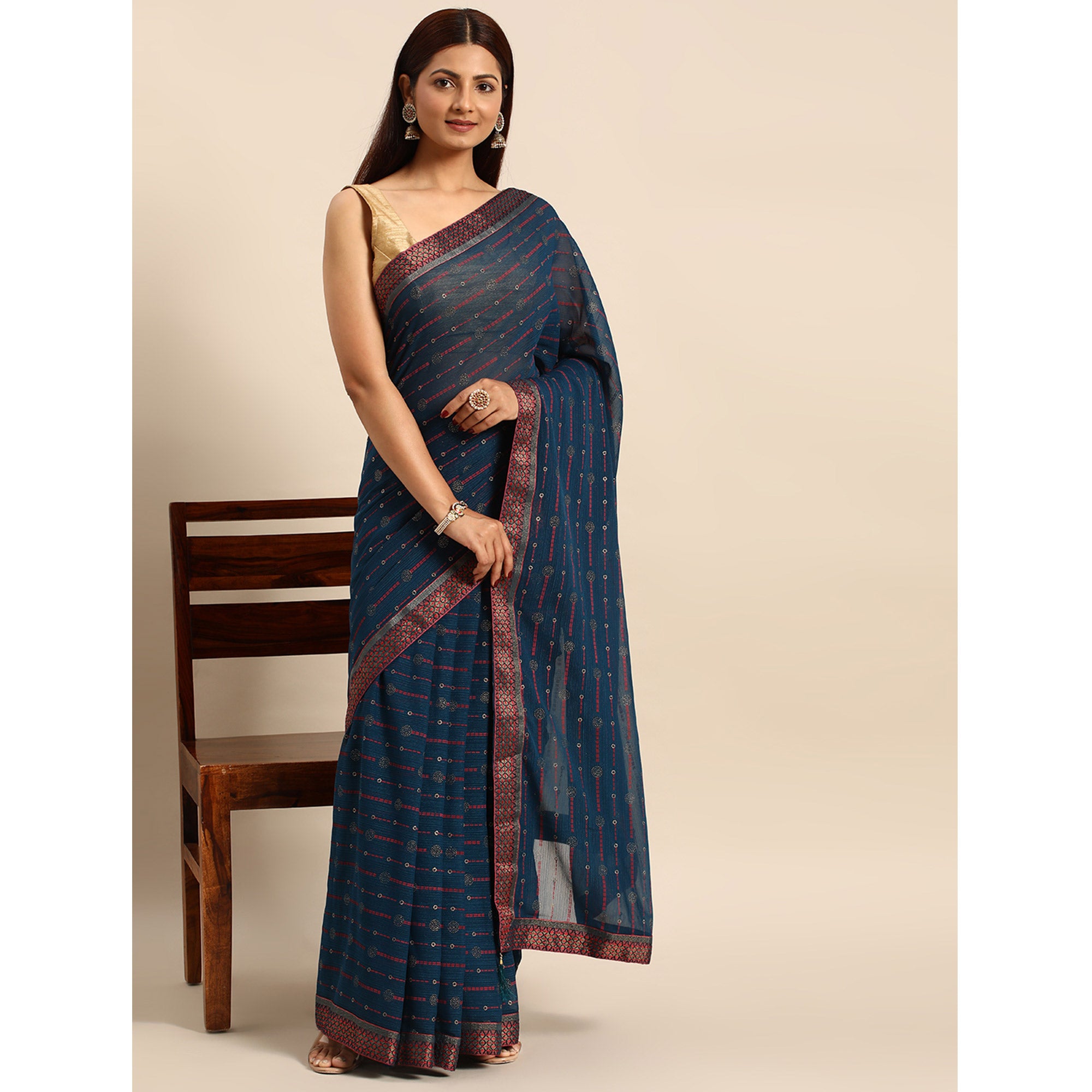 Blue Foil Printed Zomato Saree