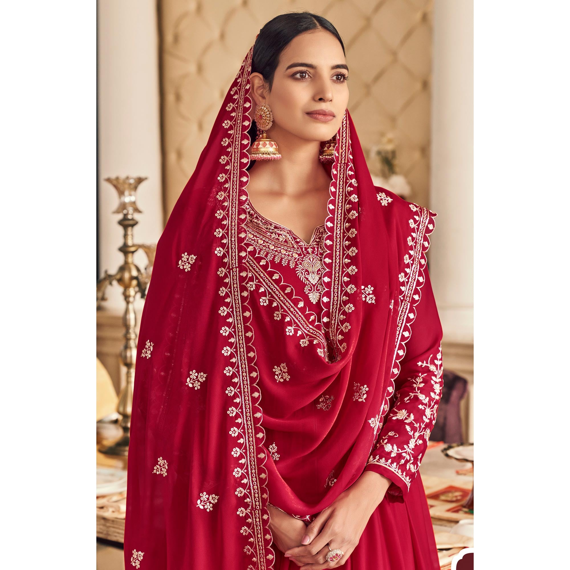 Rose Pink Embroidered Georgette Gown