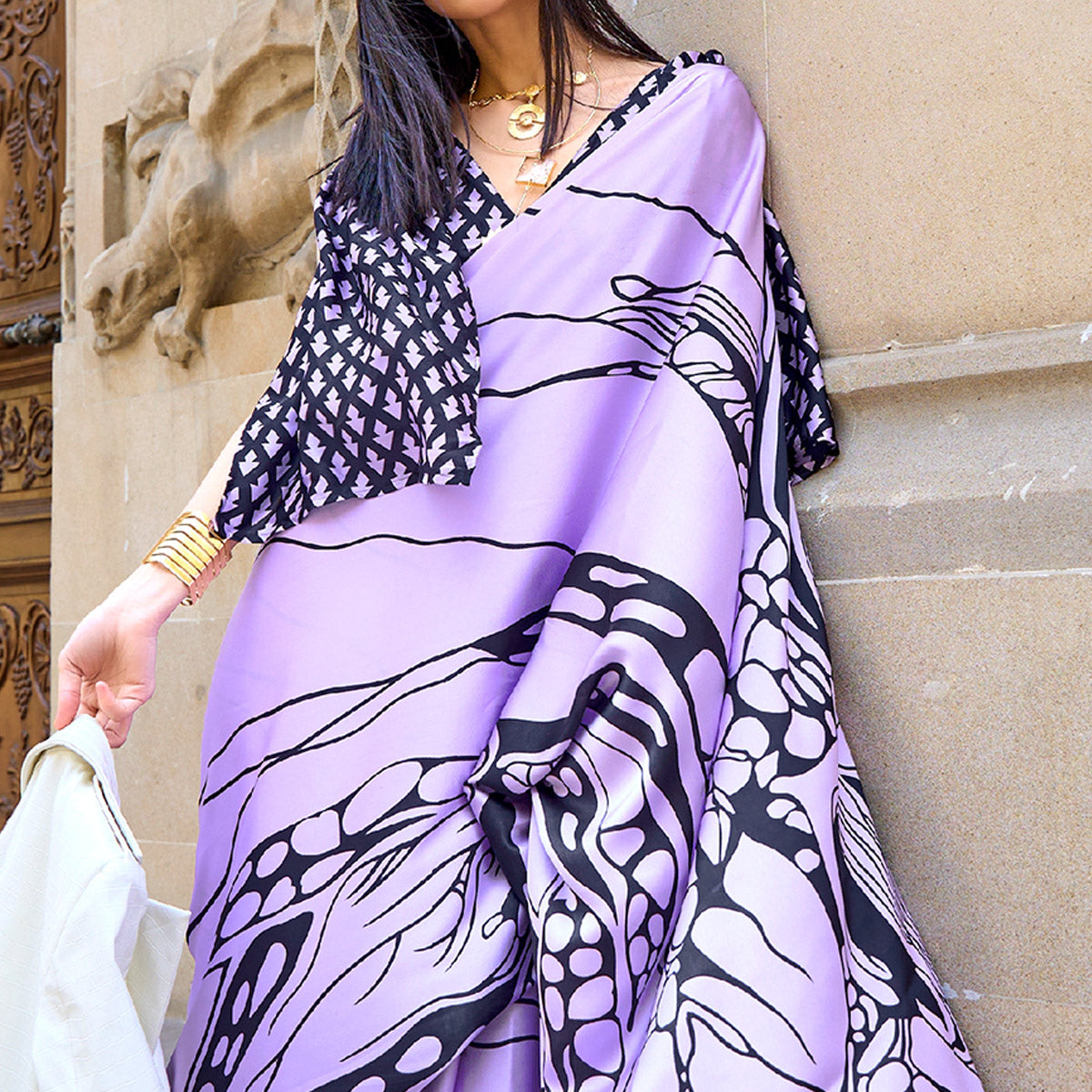 Violet Printed Crepe Saree