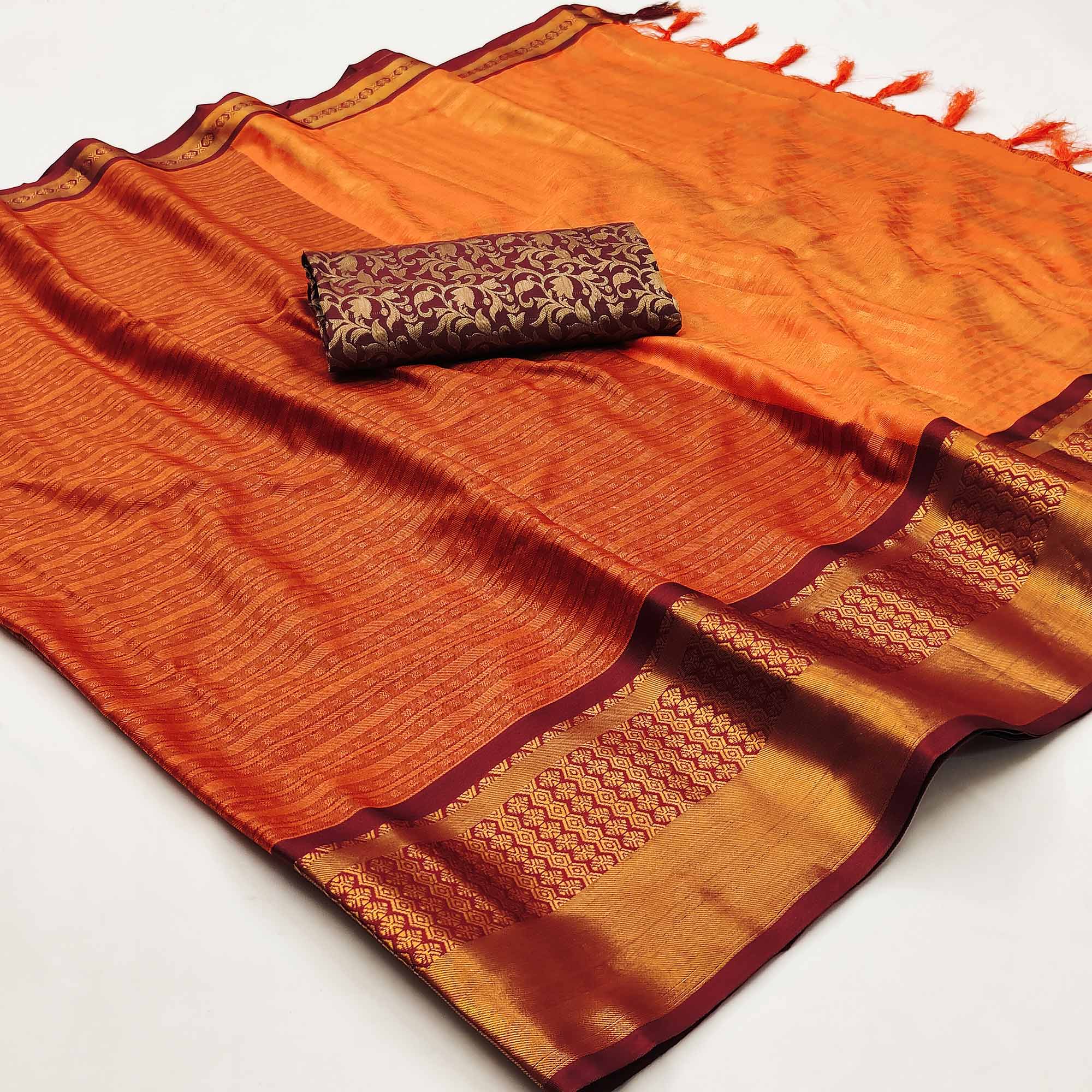 Rust Woven Cotton Silk Saree