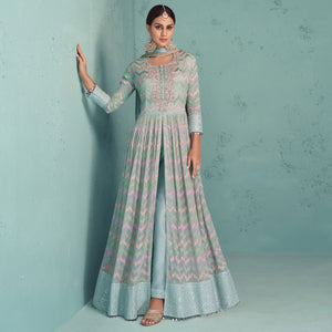 Blue Sequins Floral Embroidered Georgette Suit