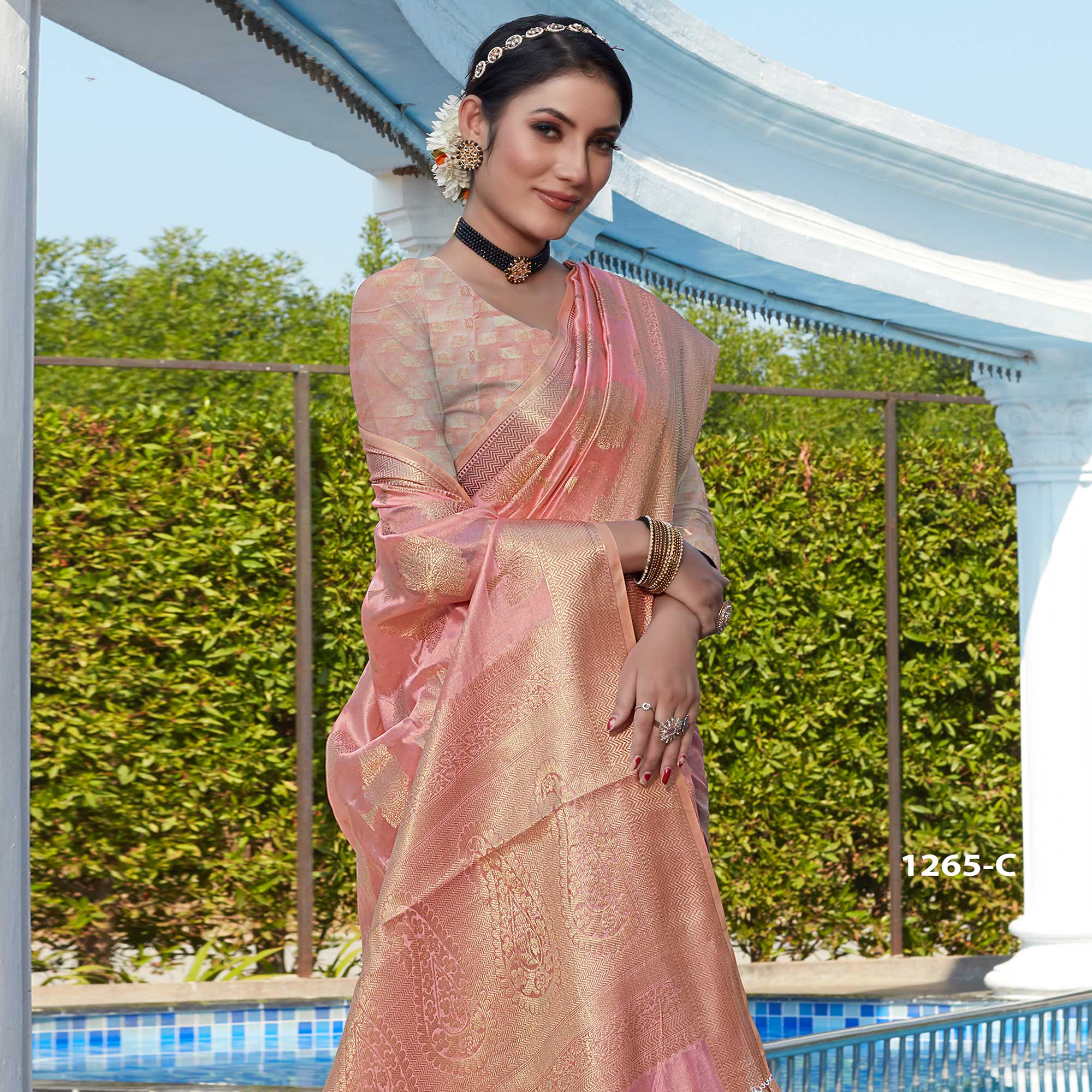 Pink Woven Organza Saree
