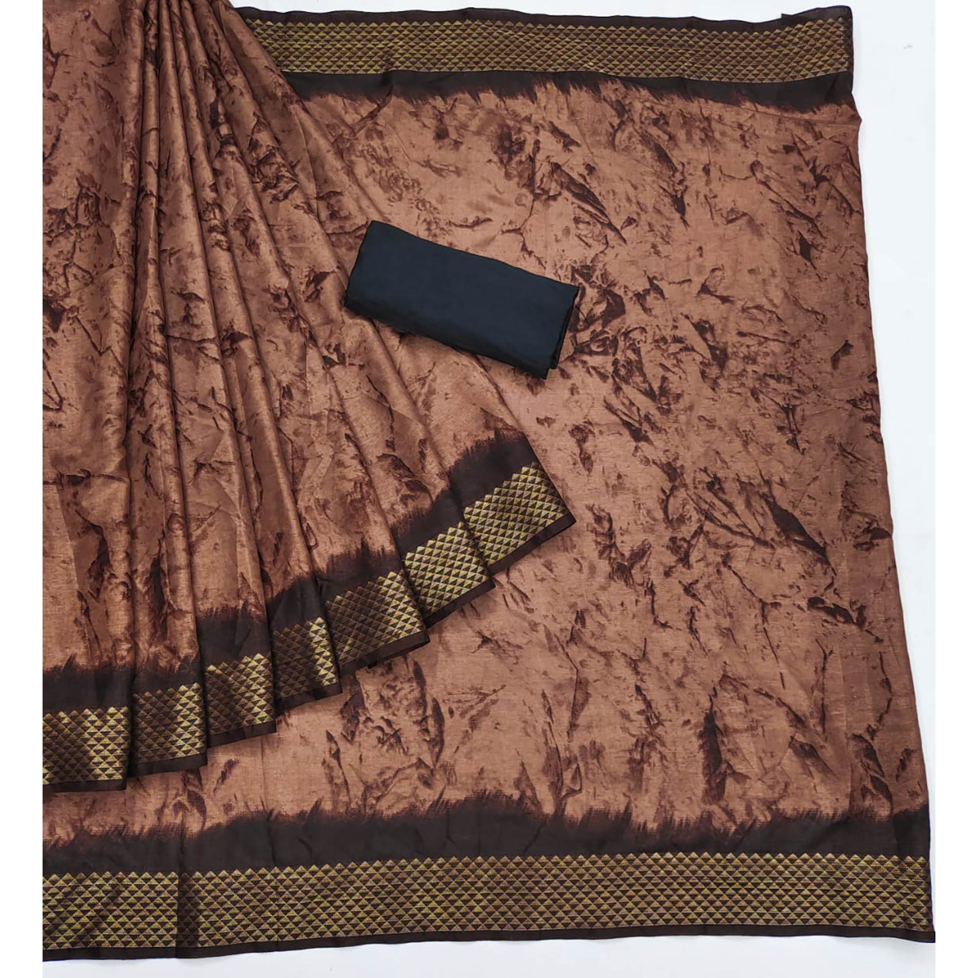 Brown Printed Art Silk Saree