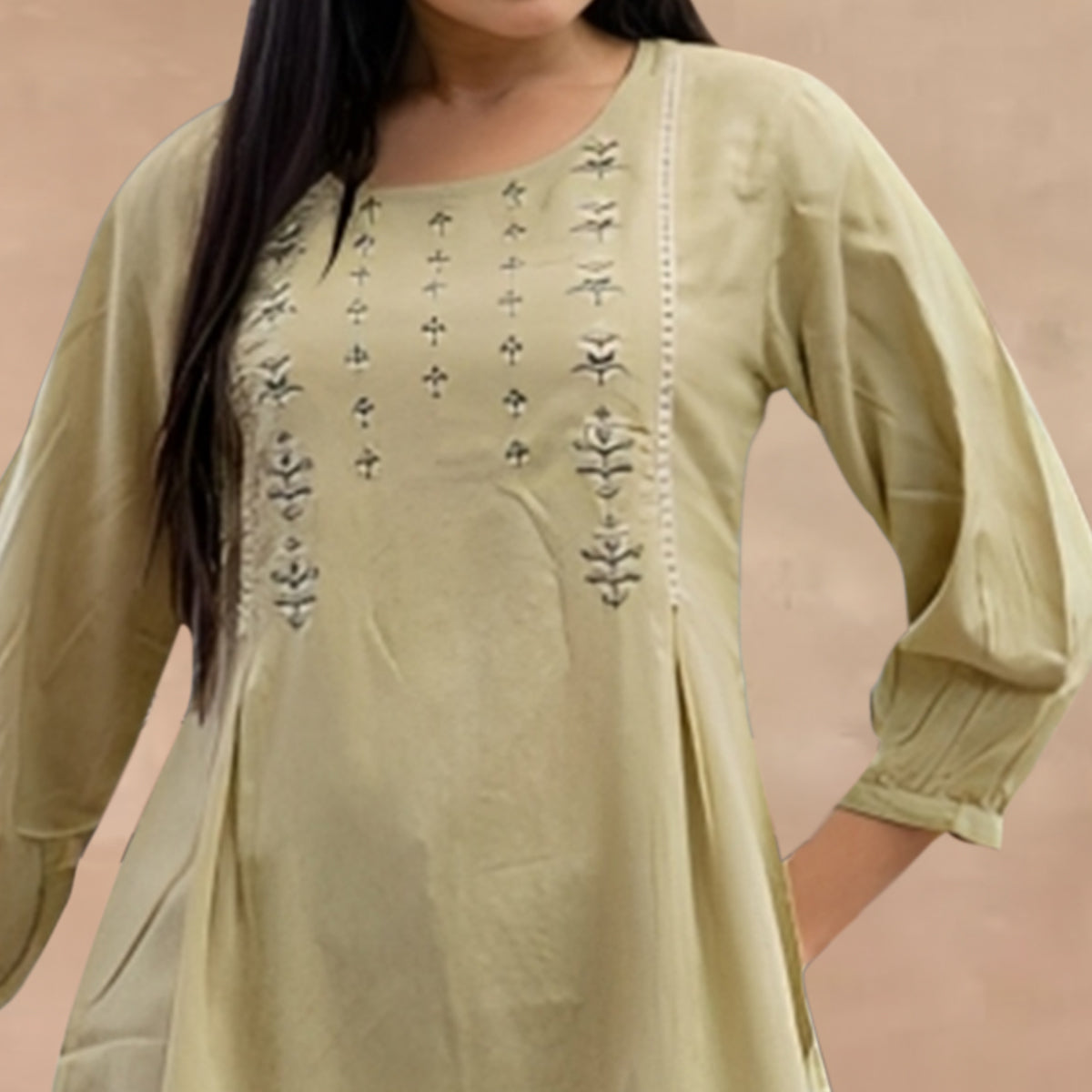 Pastel Mehendi Green Embroidered Rayon Top