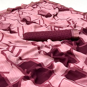 Pink Geometric Printed Georgette Saree