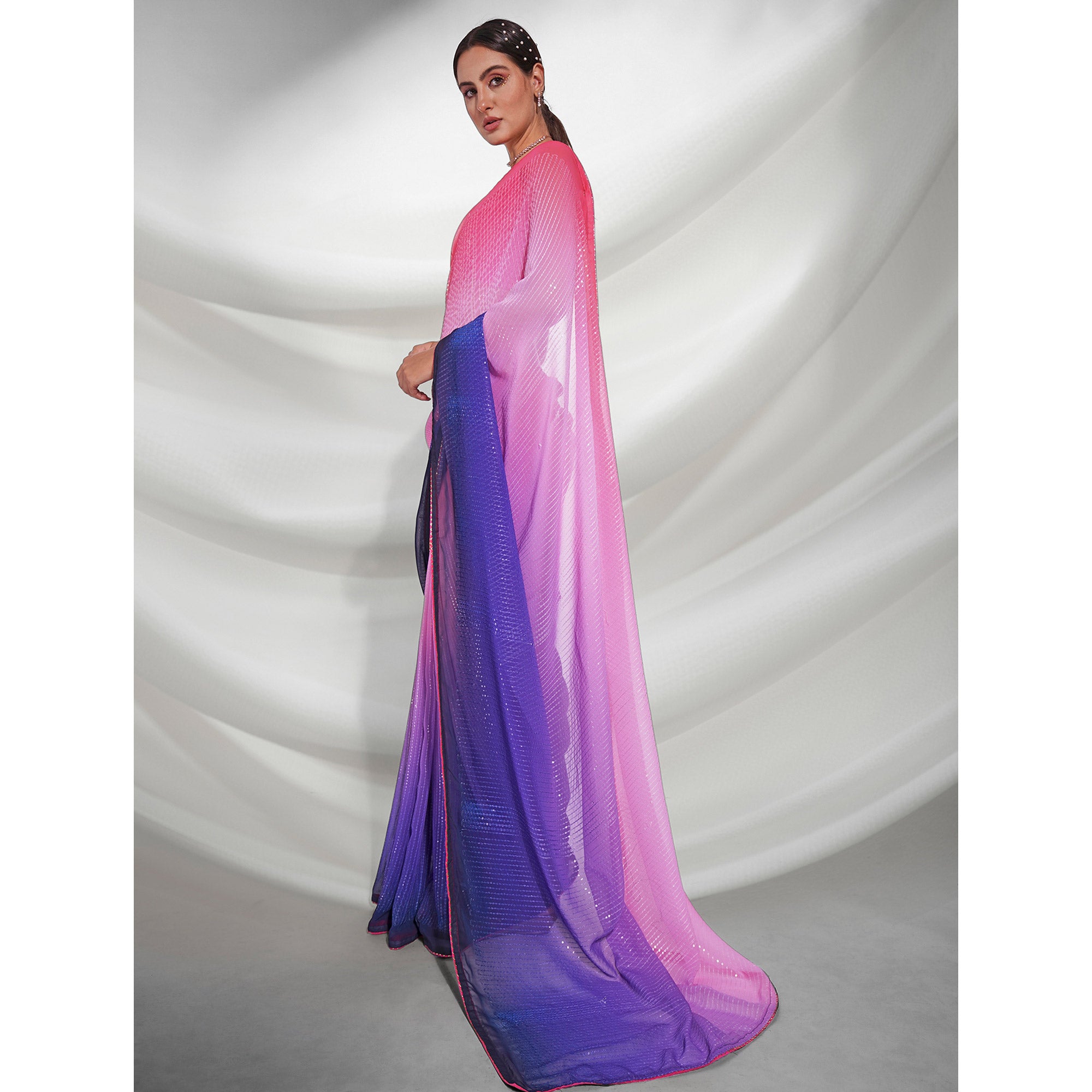 Multicolored Sequins Embroidered Georgette Saree