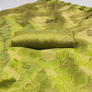 Green Woven Art Silk Saree With Tassels