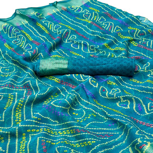 Blue Bandhani Printed Chiffon Saree