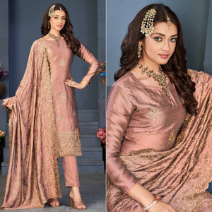 Peach Sequins Embroidered Vichitra Silk Suit