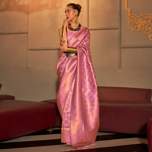 Pink Woven Art Silk Saree With Tassels