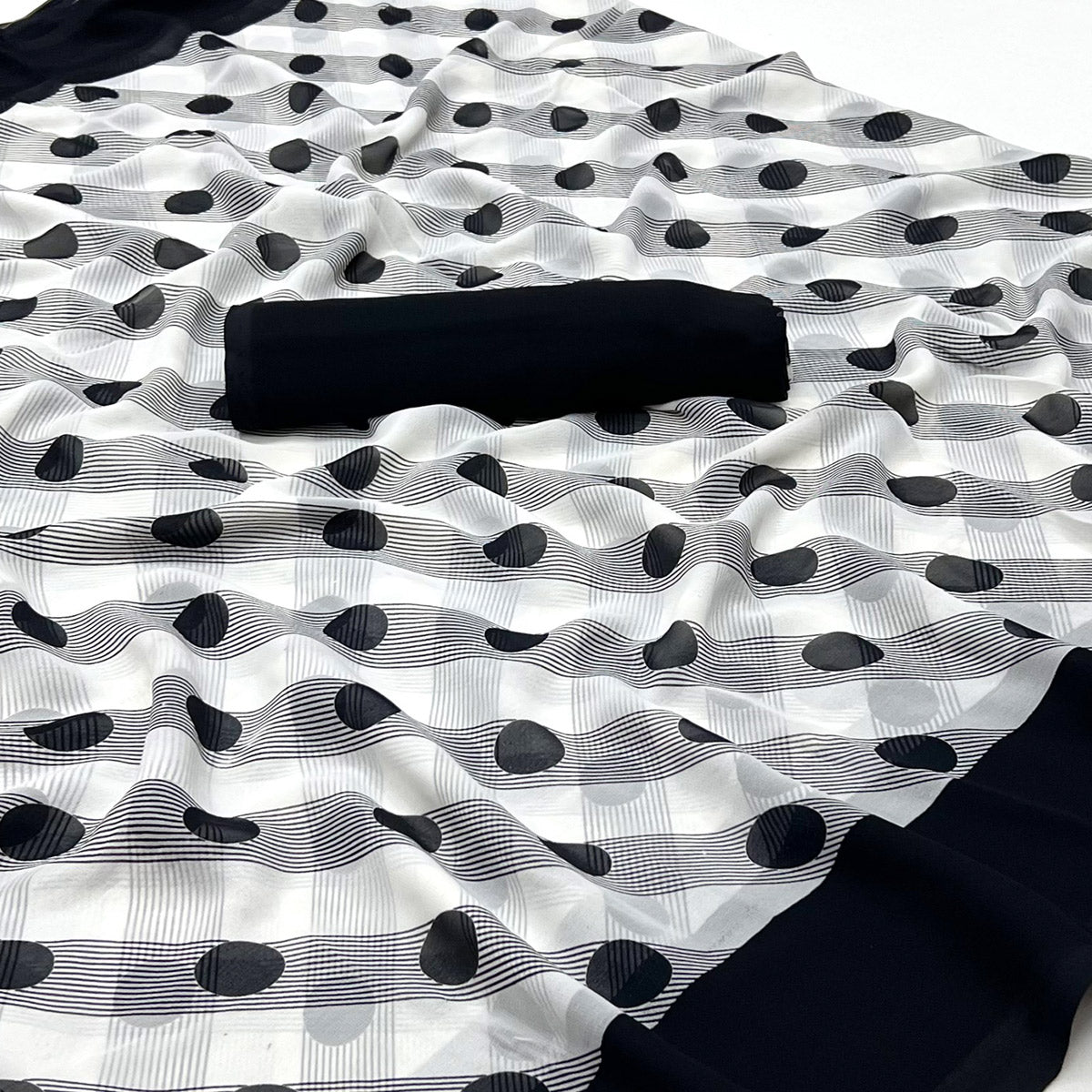 White And Black Printed Georgette Saree