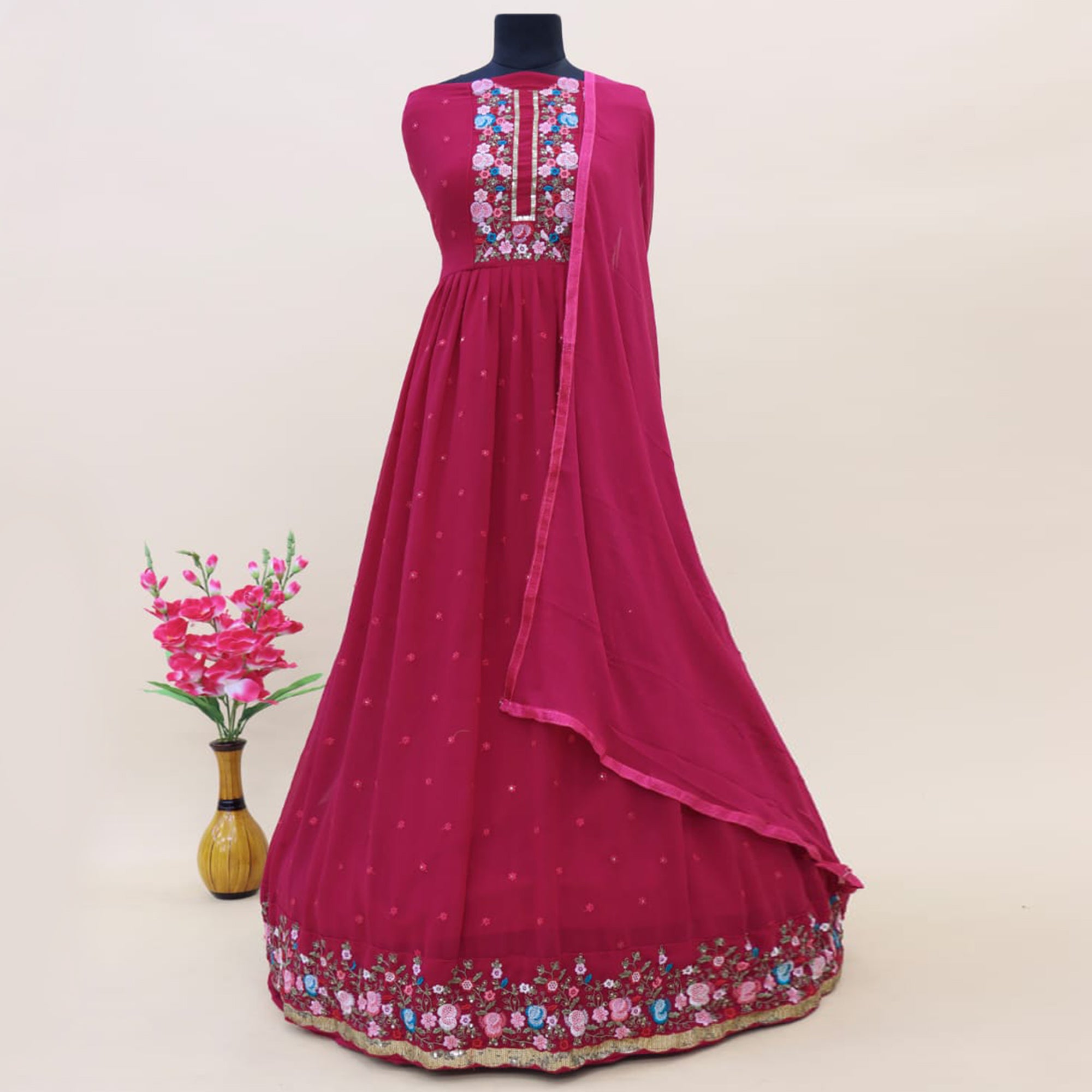 Pink Embroidered Georgette Gown