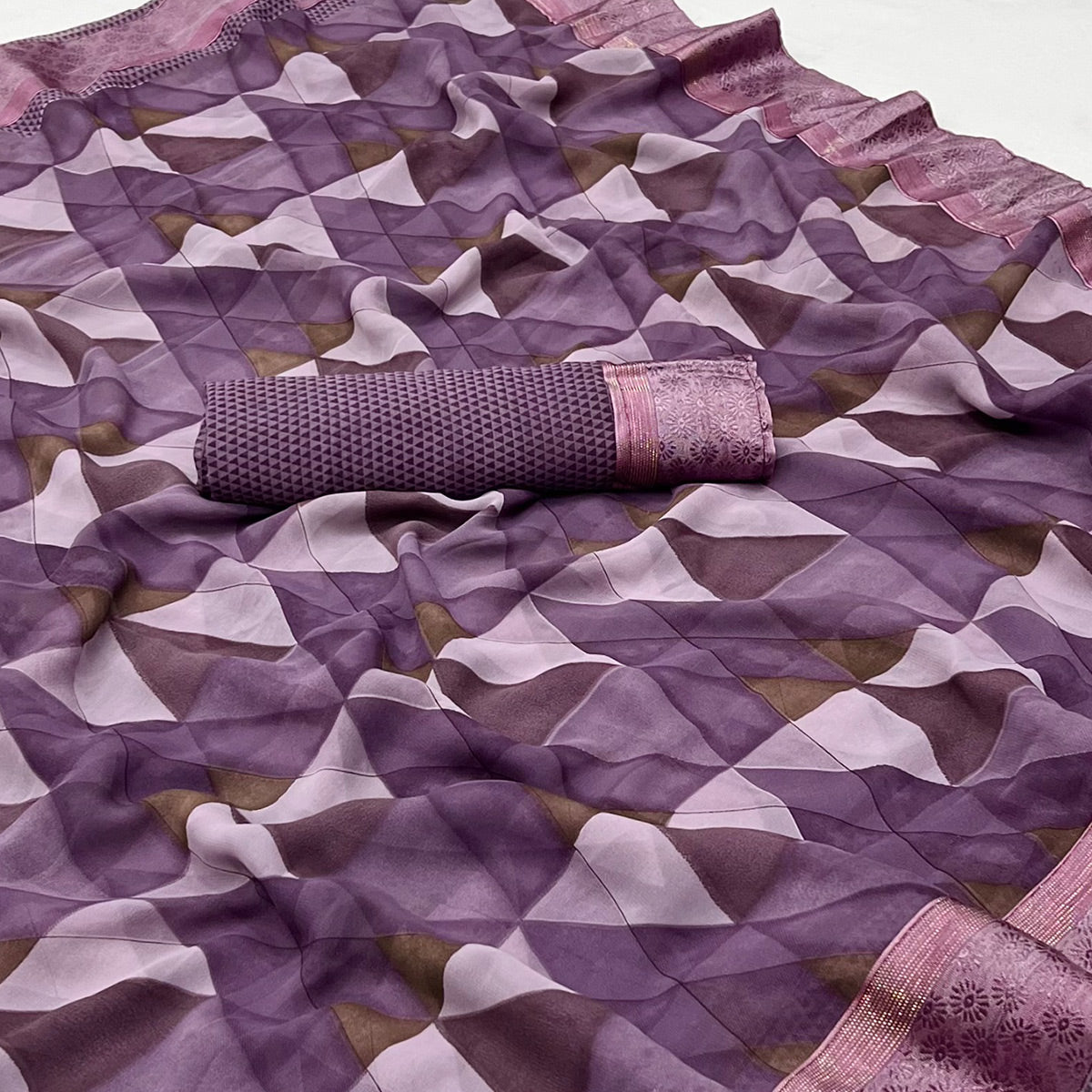 Purple Geometric Printed Georgette Saree