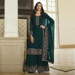 Green Floral Embroidered Georgette Sharara Suit