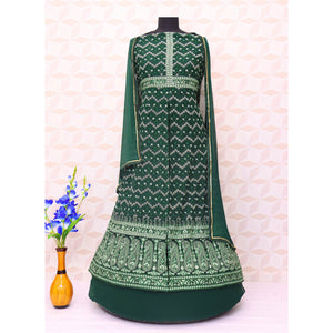 Green Floral Embroidered Georgette Front Slit Suit