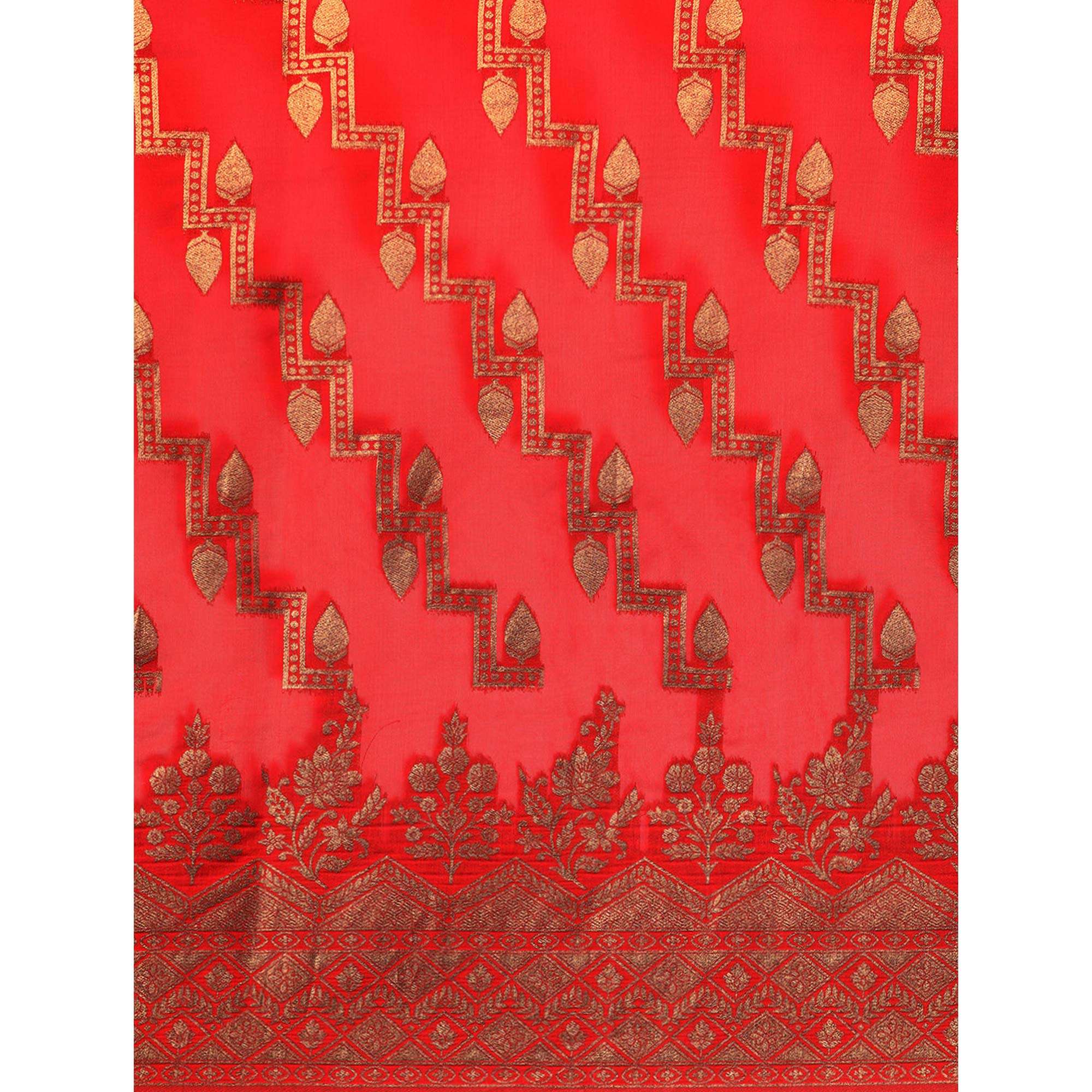 Red Floral Woven Organza Silk Saree With Tassels
