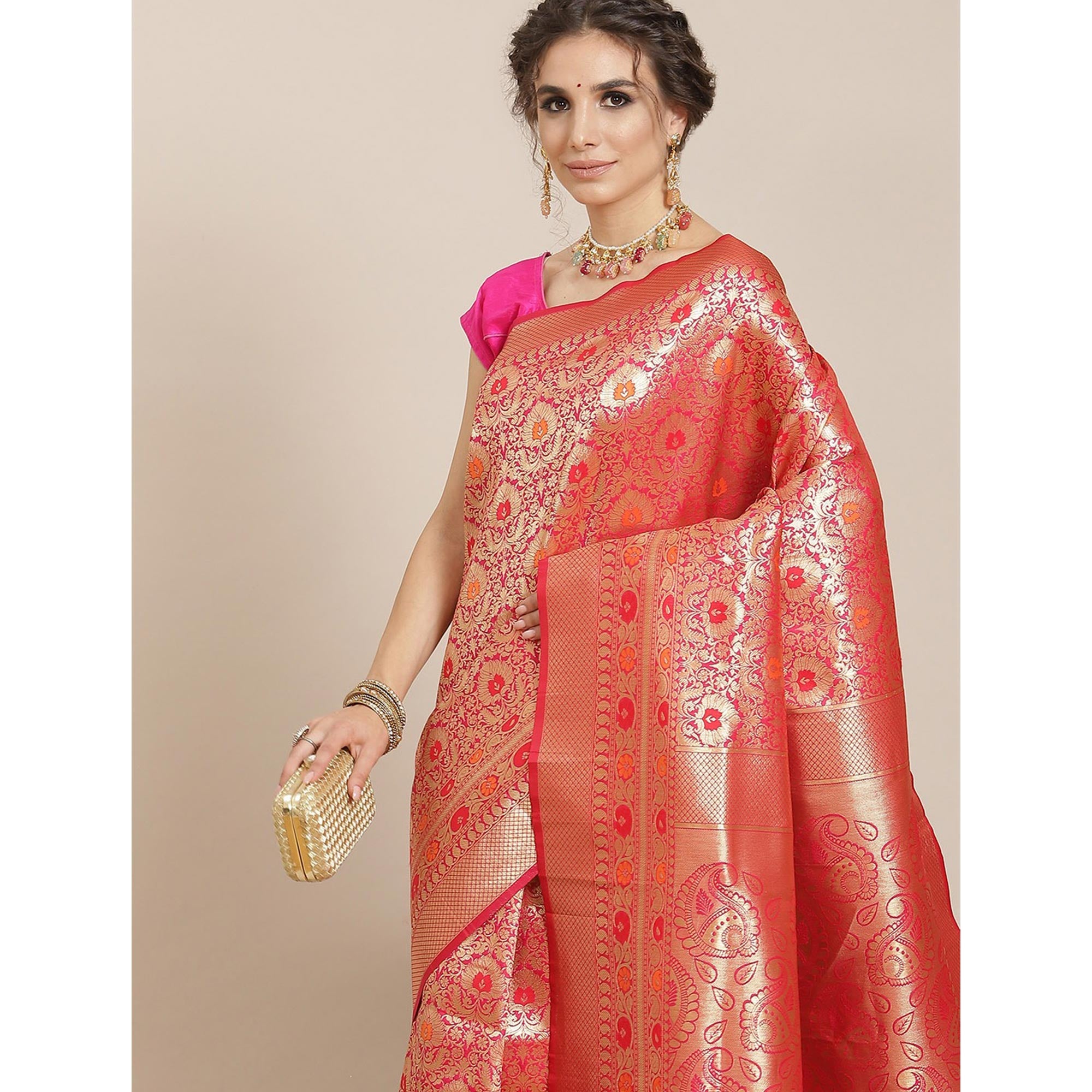 Pink Woven Kanjivaram Silk Saree