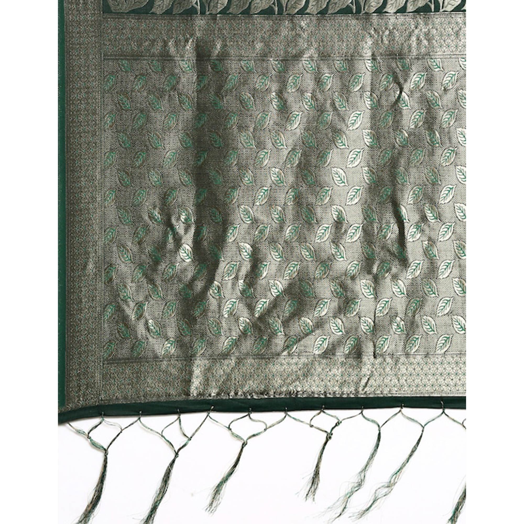 Green Woven Kanjivaram Silk Saree WithTassels