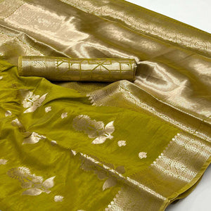 Green Floral Woven Organza Saree