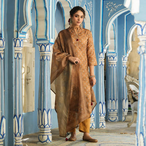 Brown Checked Printed Rayon Suit