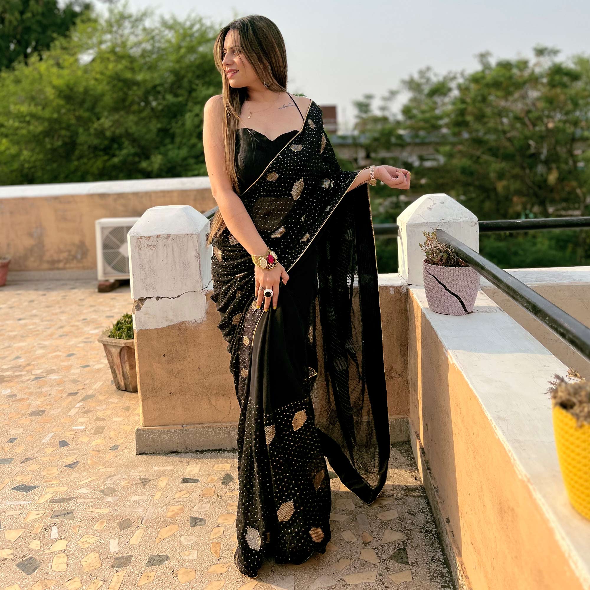 Black Sequins Embroidered Georgette Saree