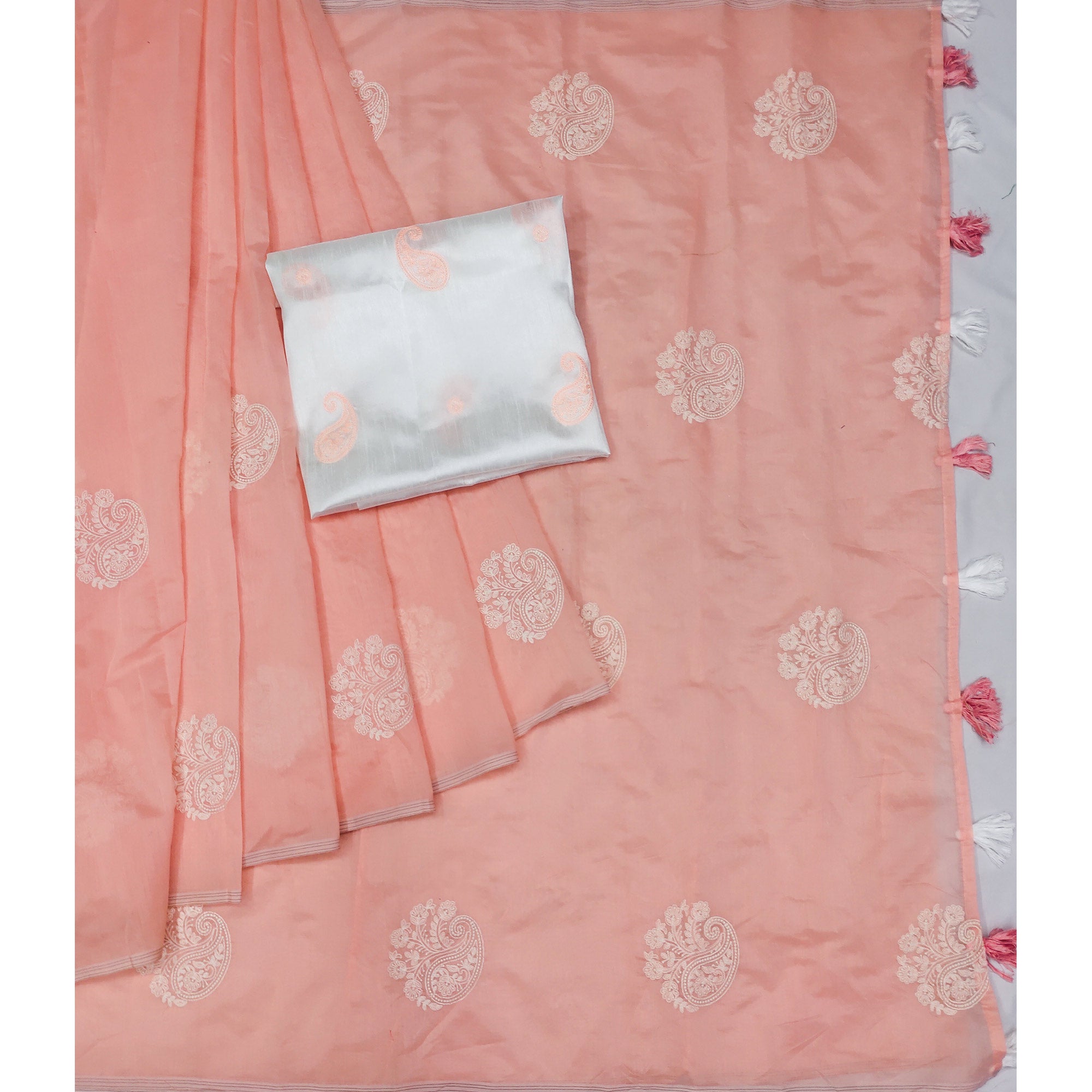 Peach Embroidered Chanderi Saree