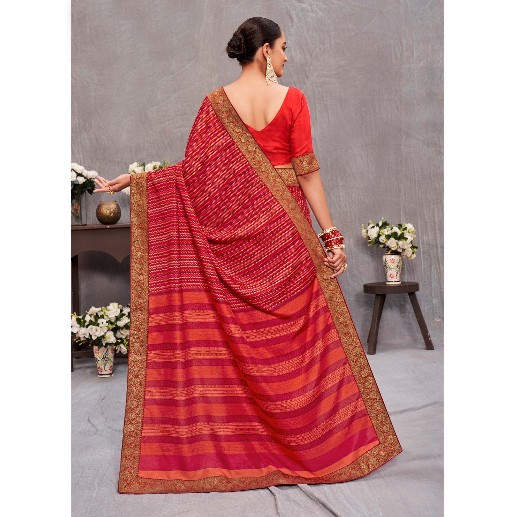 Multicolor Printed With lace Border Tussar Silk Saree