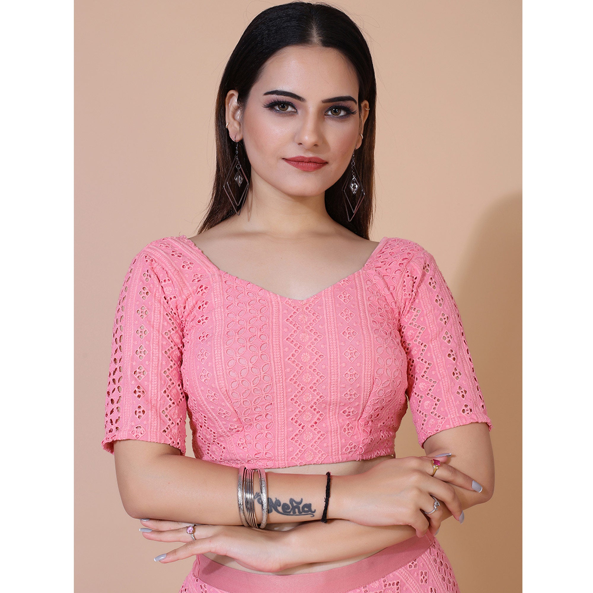 Pink Lucknowi Chikankari Work Rayon Lehenga Choli