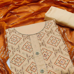 Beige Embroidered Chanderi Dress Material