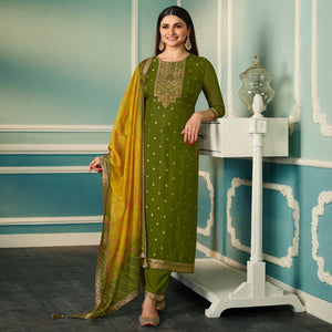 Green Floral Woven Organza Salwar Suit