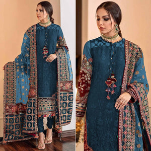 Rama Blue Sequins Embroidered Georgette Pakistani Suit