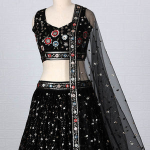 Black Sequins Embroidered Georgette Lehenga Choli