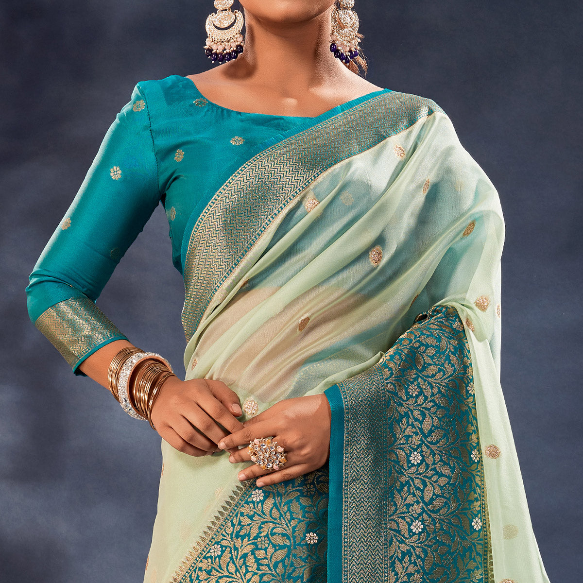 Light Green Woven Organza Saree