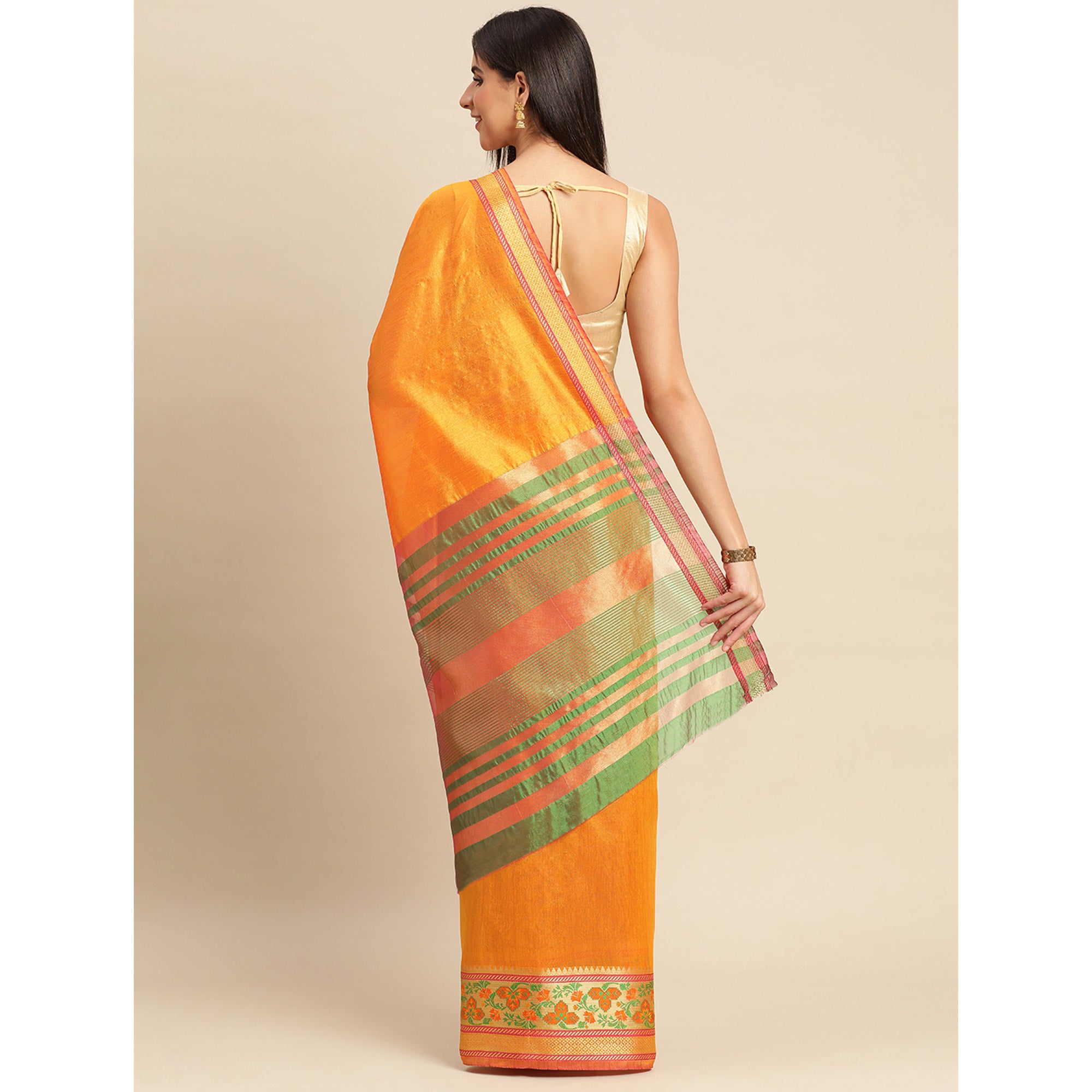 Yellow Woven Cotton Silk Saree