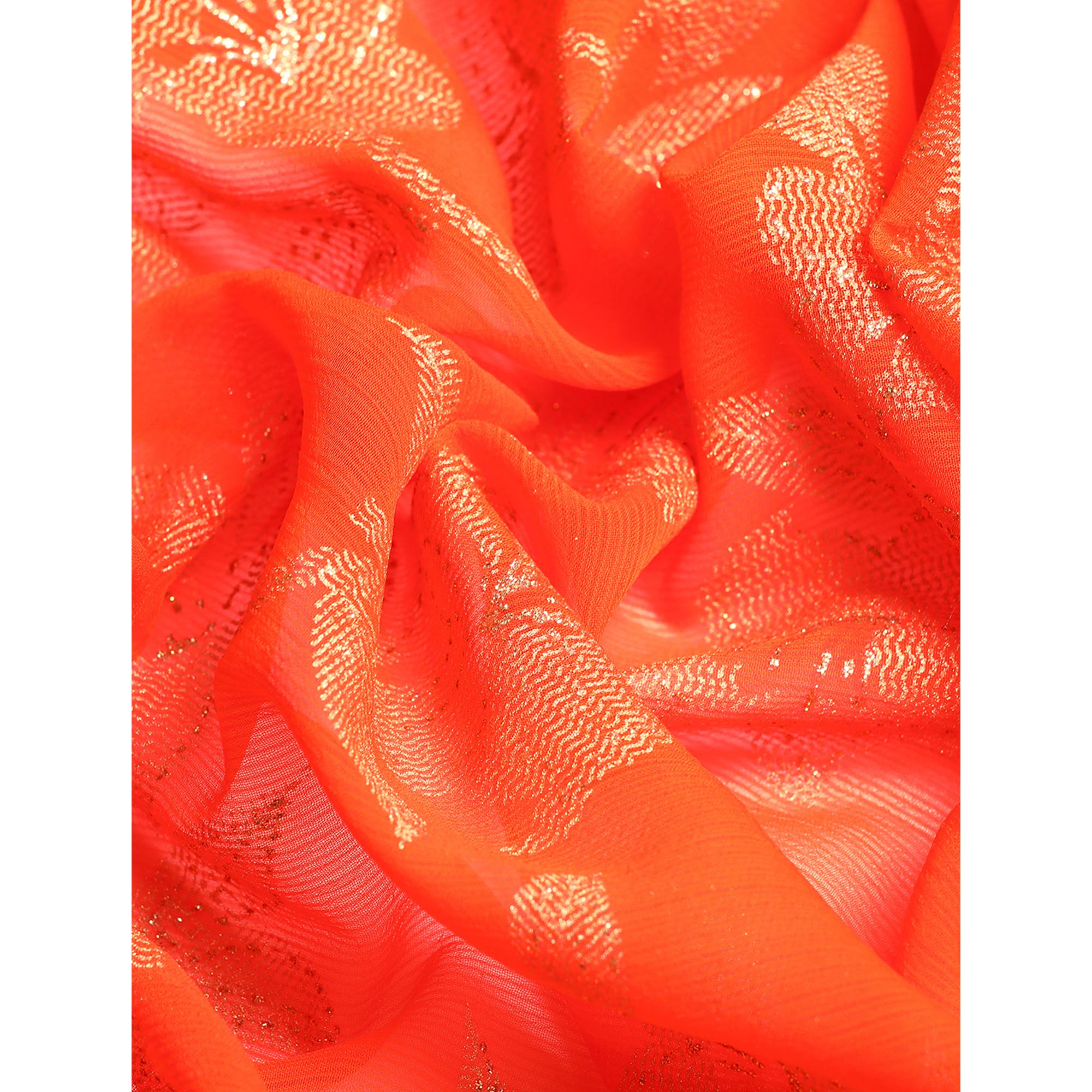 Orange Floral Foil Printed Zomato Saree