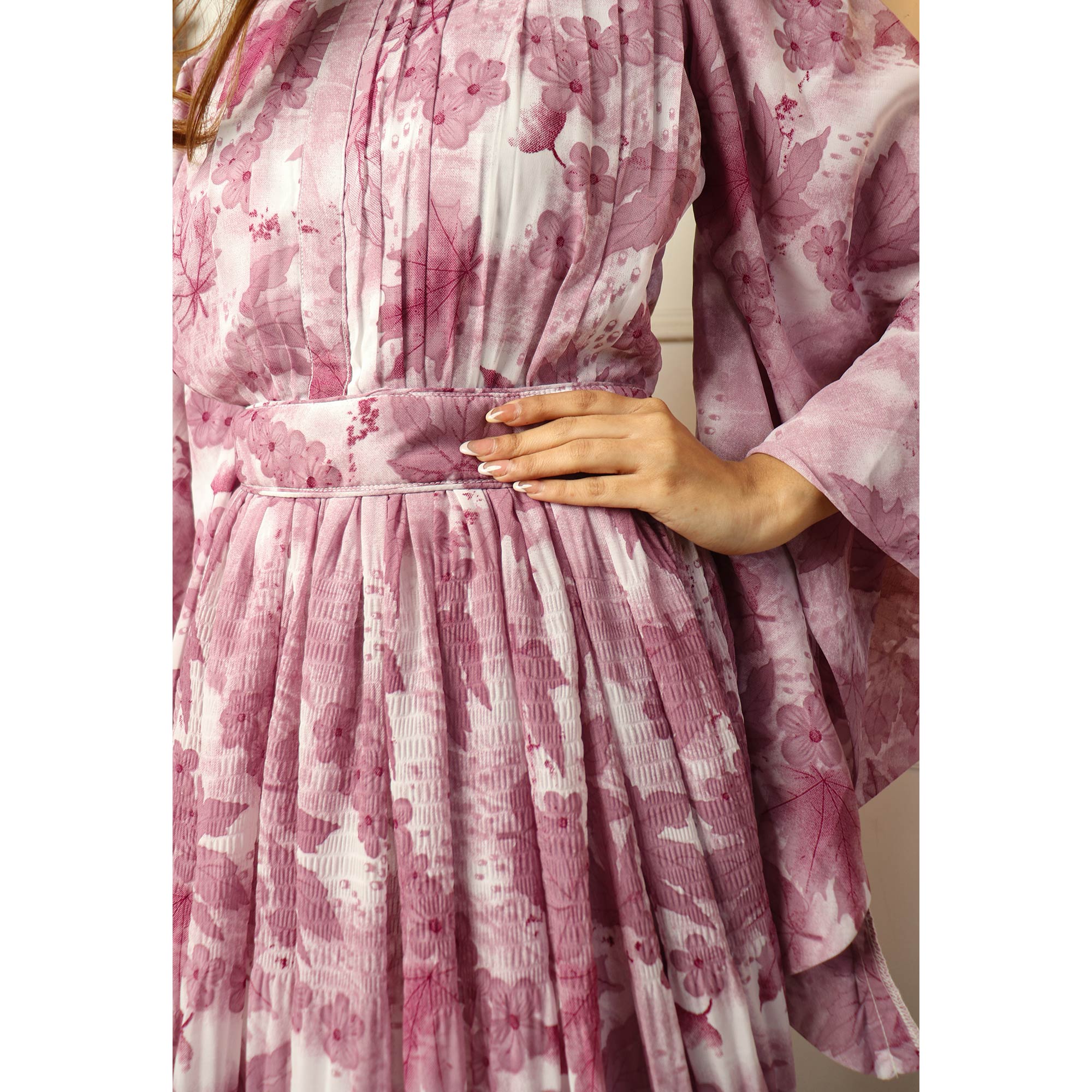 Mauve Floral Printed Georgette Gown